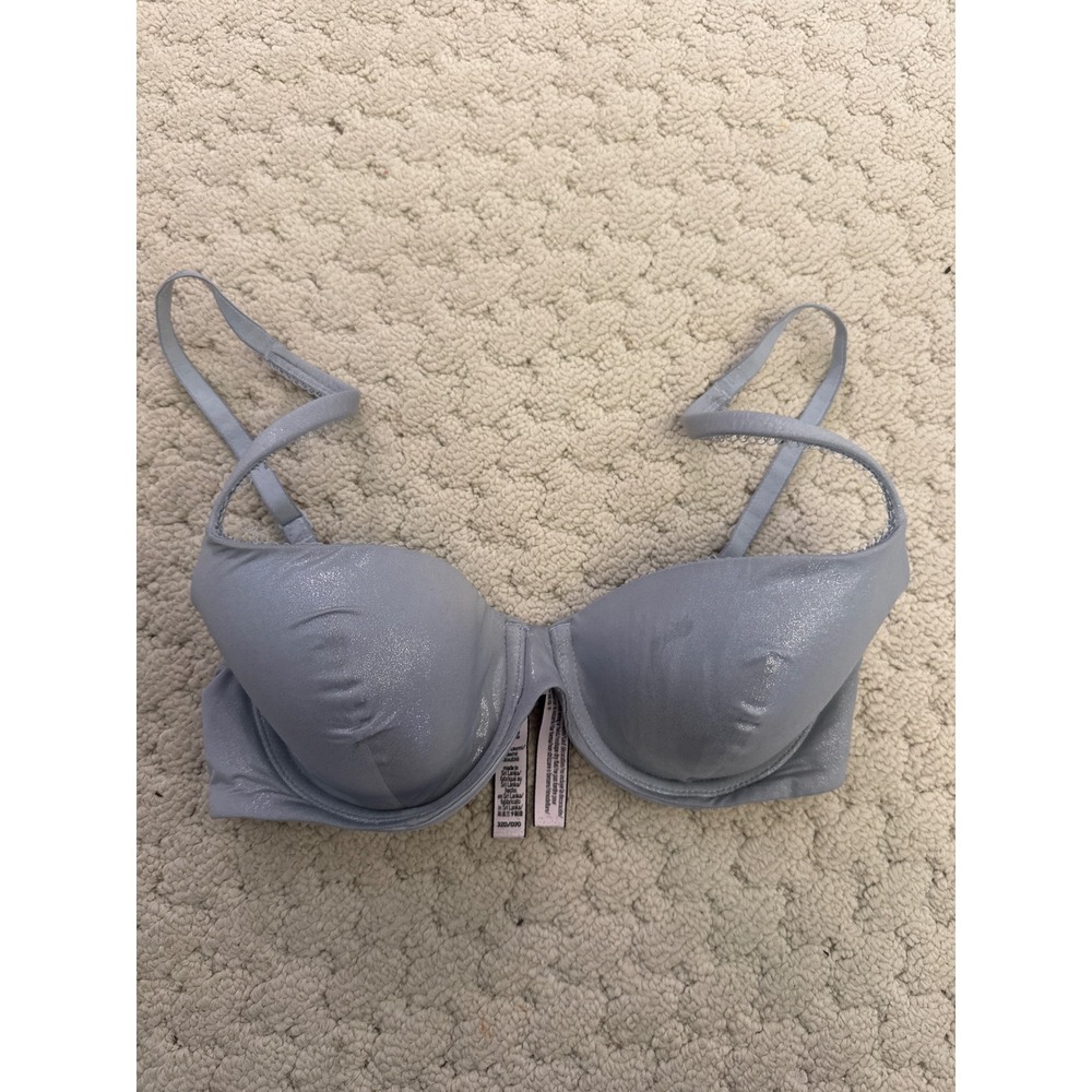 Victorias Secret Lined Demi Bra 32D Light Blue Gray Metallic Shimmer Underwire